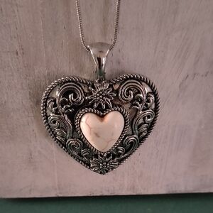 Paparazzi Silvertone Heart Necklace with Cream Accent
